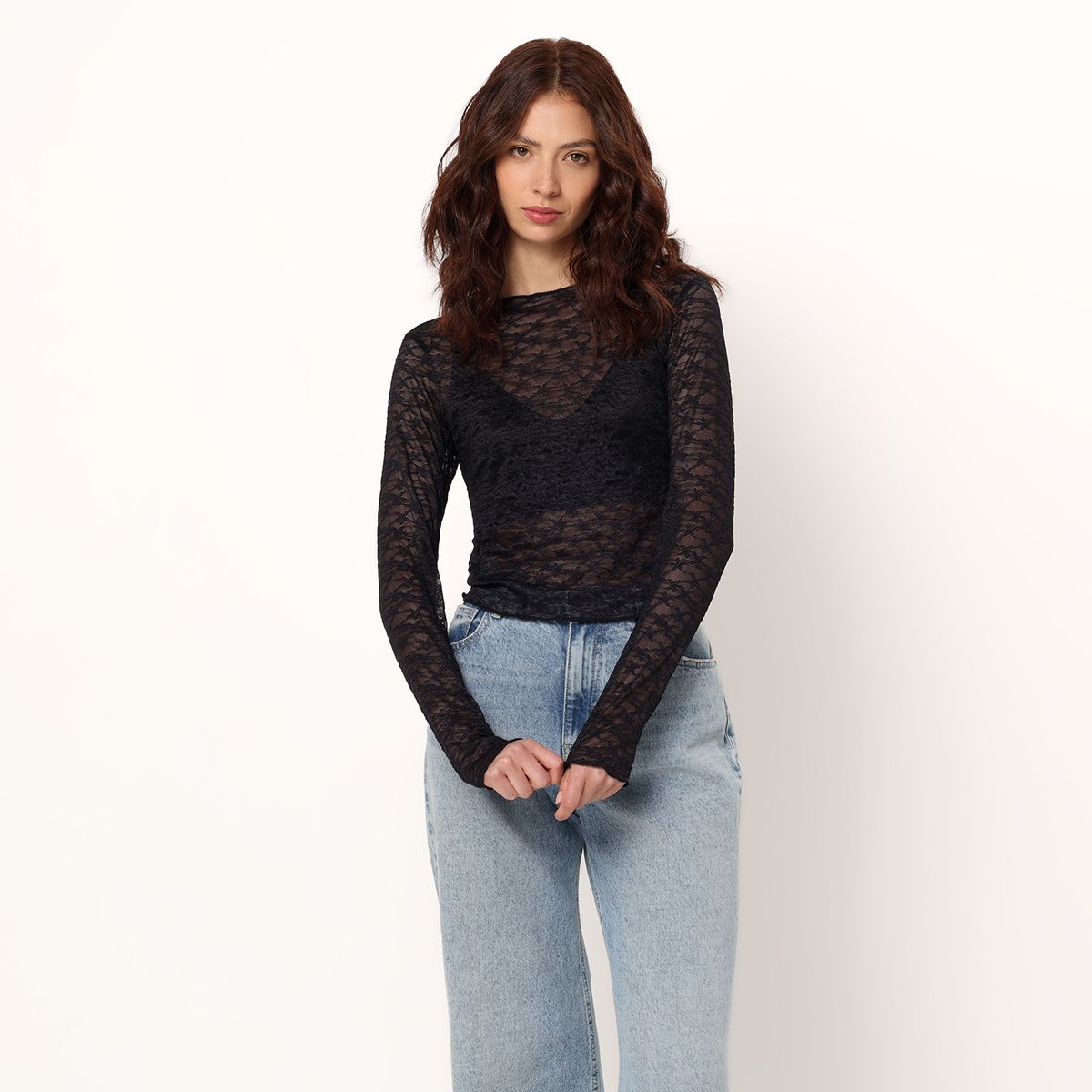 SYBILLA - Top Mujer Encaje Manga larga Nylon Sybilla