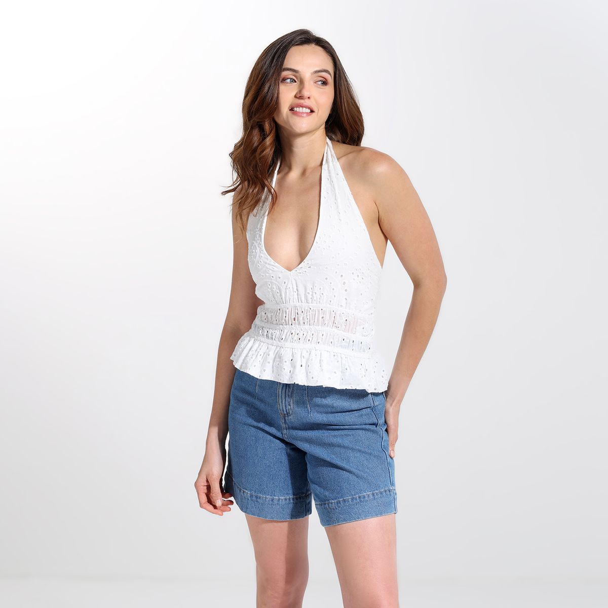 SYBILLA - Top esqueleto Mujer Ojalillo Sin mangas de Algodón Sybilla