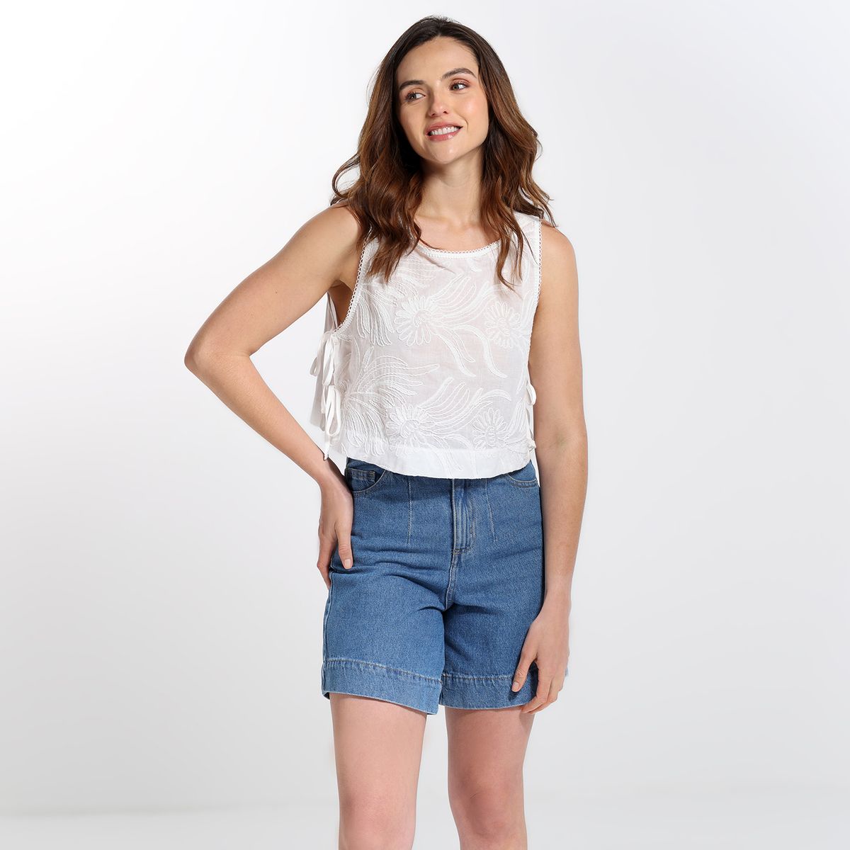 SYBILLA - Blusa Mujer Anudada Manga corta de Algodón Sybilla