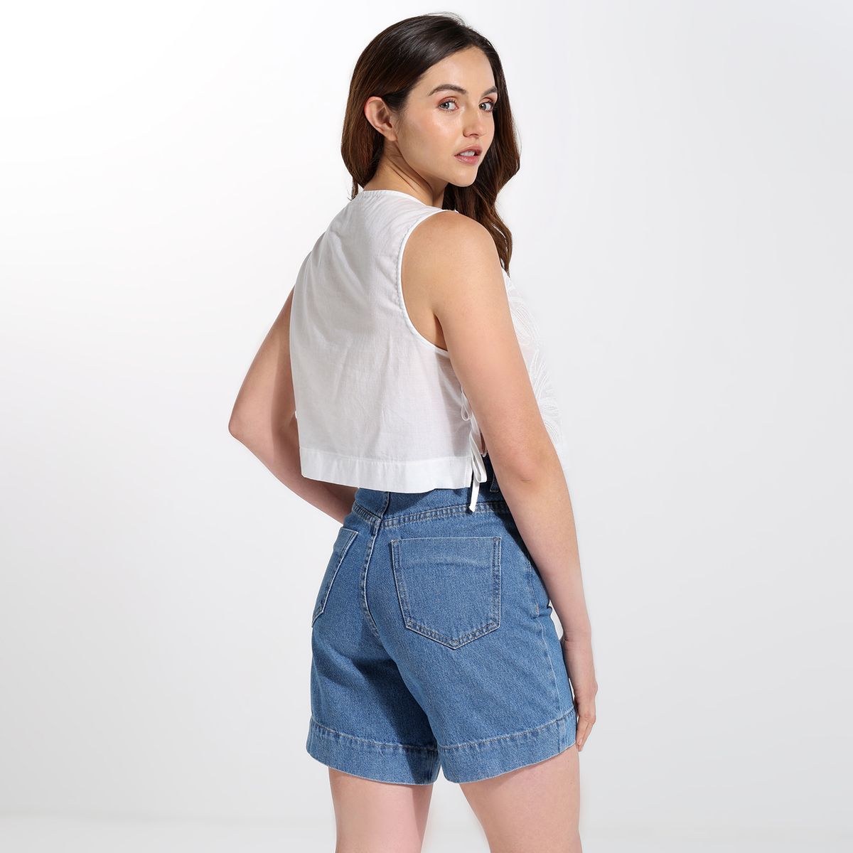 SYBILLA - Blusa Mujer Anudada Manga corta de Algodón Sybilla