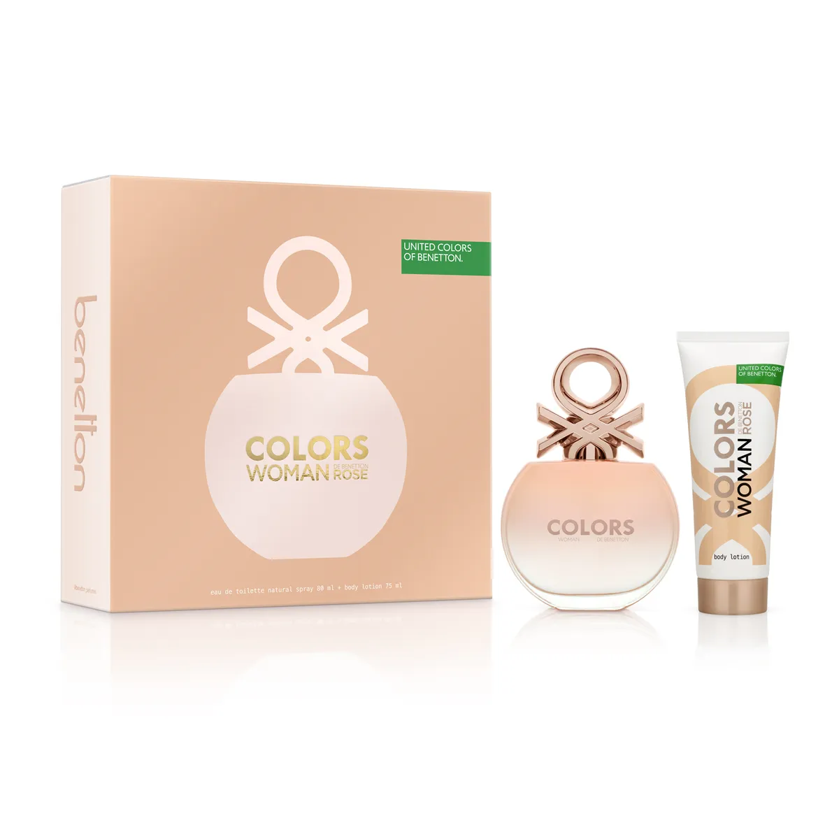 BENETTON - Set de Perfume Mujer Benetton Incluye Colors Rose Eau de toilette 80ml + Body Lotion 75ml 