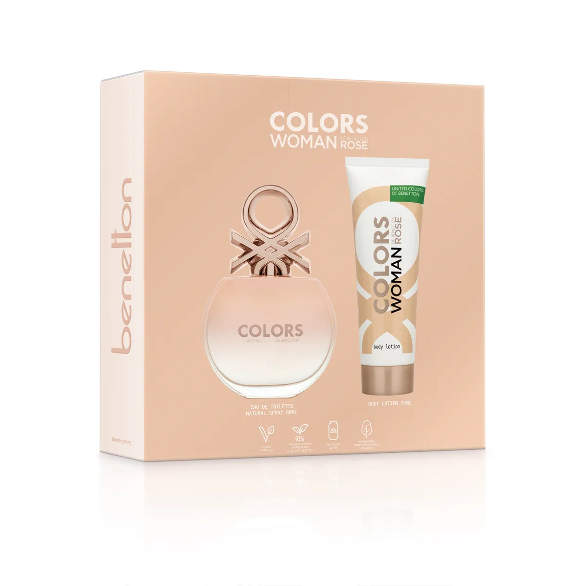 BENETTON - Set de Perfume Mujer Benetton Incluye Colors Rose Eau de toilette 80ml + Body Lotion 75ml 