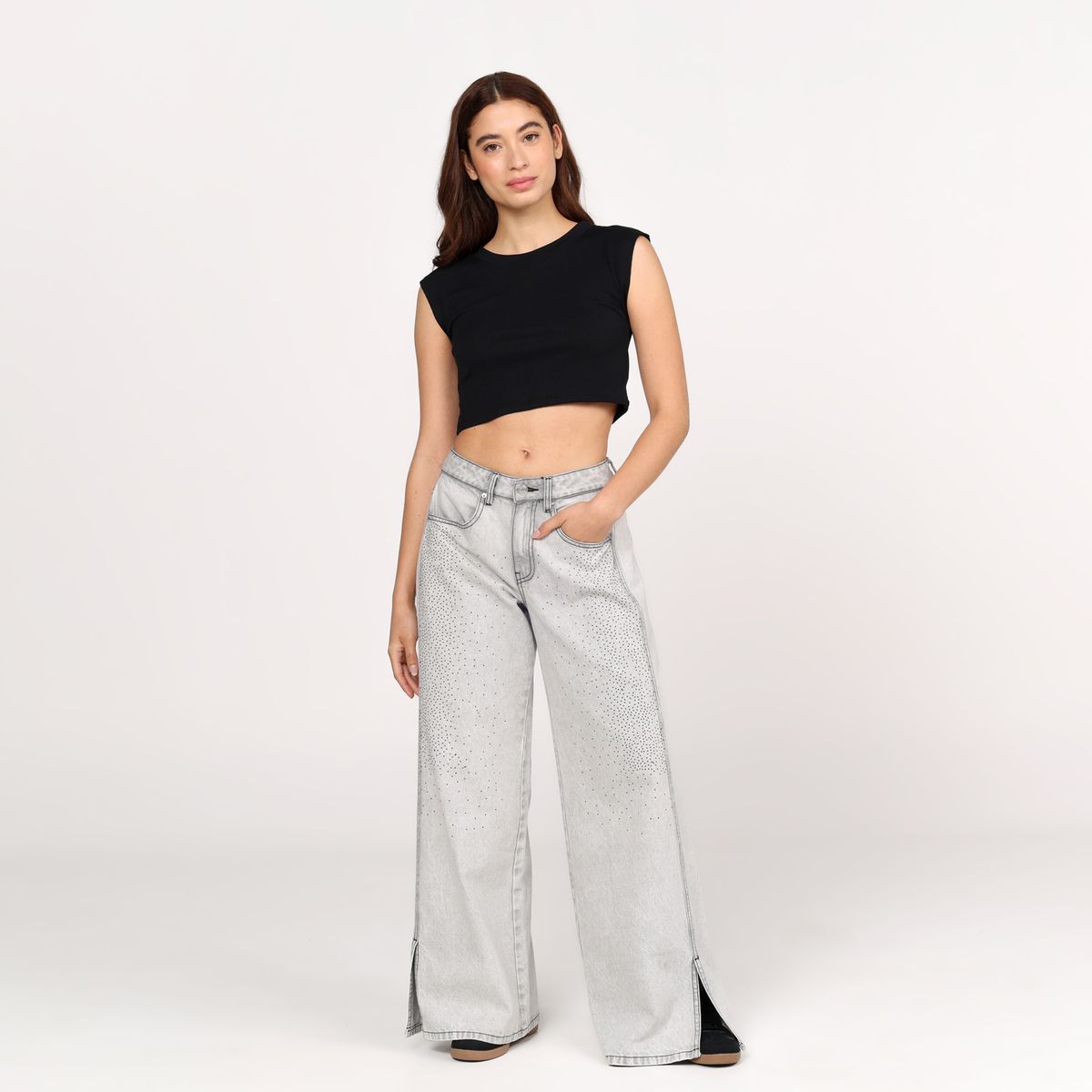 SYBILLA - Jean Wide leg Mujer Tiro medio Brillante Sybilla