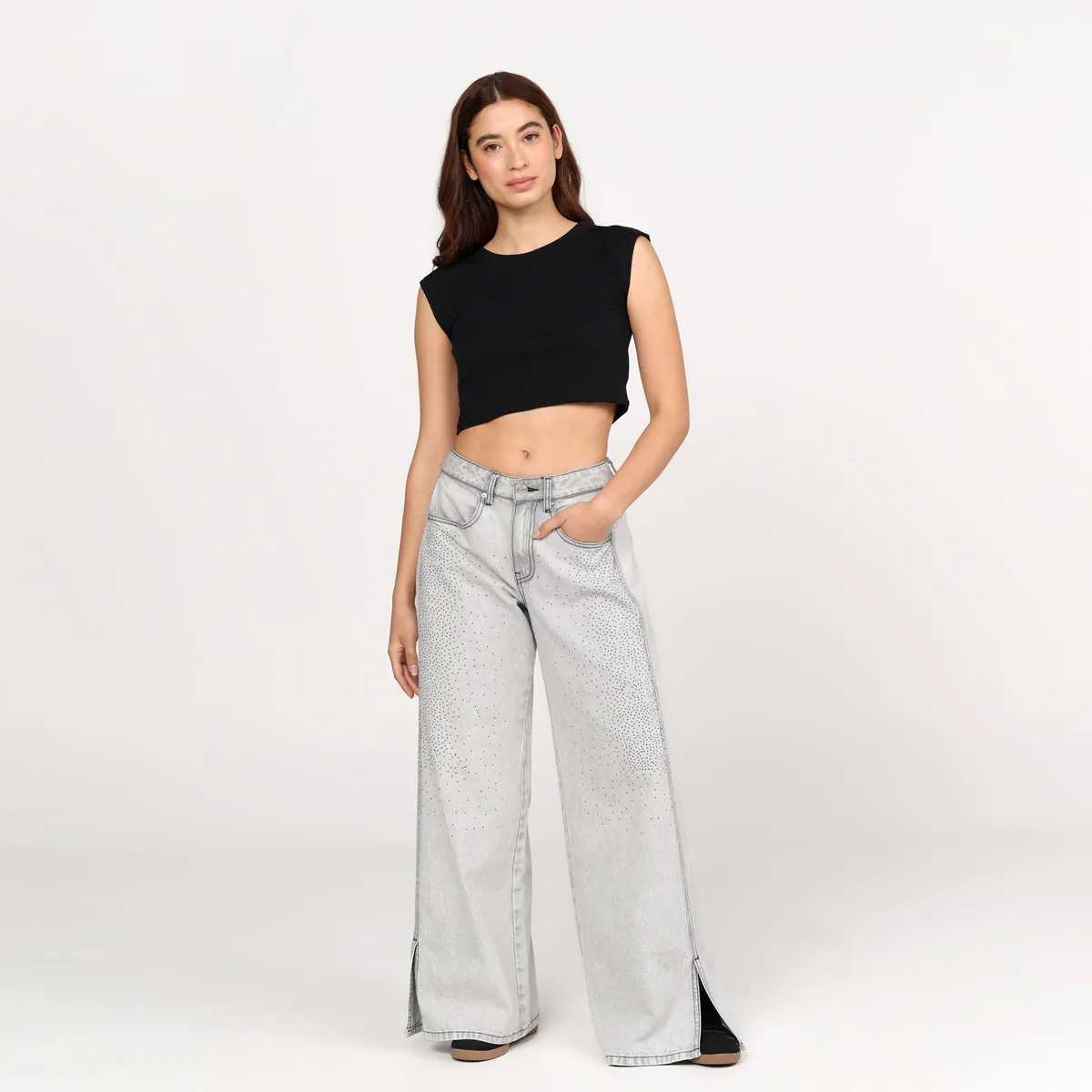 SYBILLA - Jean Wide leg Mujer Tiro medio Brillante Sybilla