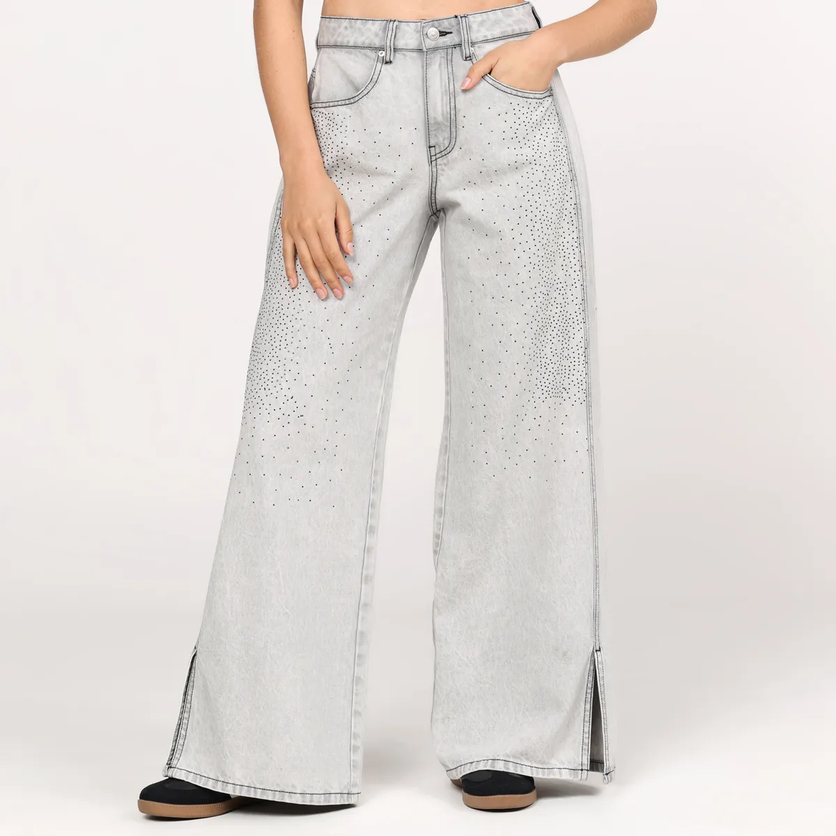 SYBILLA - Jean Wide leg Mujer Tiro medio Brillante Sybilla