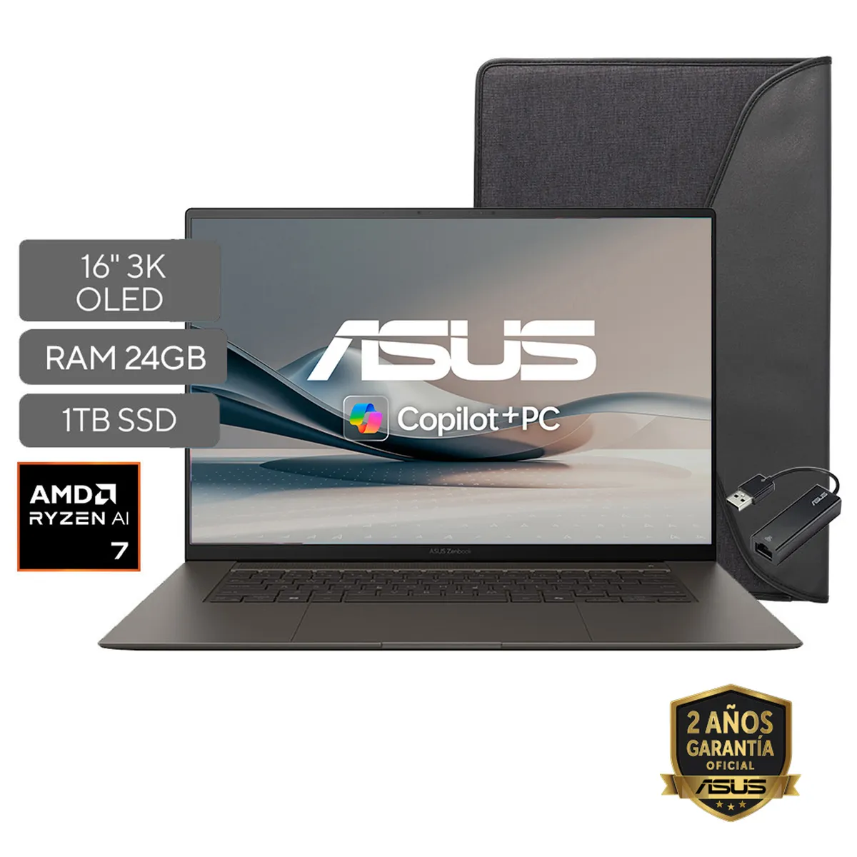 ASUS - Portátil ASUS Zenbook S 16 |AMD Ryzen AI 7 | 24GB LPDDR5X|  1 TB SSD de almacenamiento | Windows 11 |16 Pulgadas |UM5606KA-RJ032W |  Computador portátil