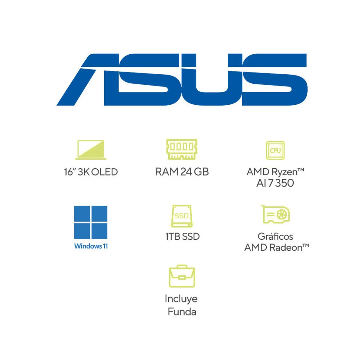 ASUS - Portátil ASUS Zenbook S 16 |AMD Ryzen AI 7 | 24GB LPDDR5X|  1 TB SSD de almacenamiento | Windows 11 |16 Pulgadas |UM5606KA-RJ032W |  Computador portátil
