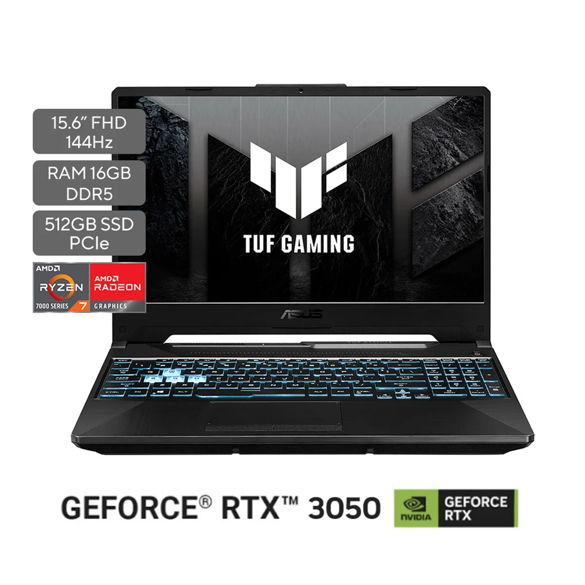 ASUS - Portátil ASUS TUF Gaming A15 | AMD Ryzen¿ 7 |  GeForce RTX¿ 3050 |DDR5 16GB| 512GB SSD de almacenamiento | Windows 11 |15.6 Pulgadas |FA506NCG-HN186W |  Computador portátil Gamer