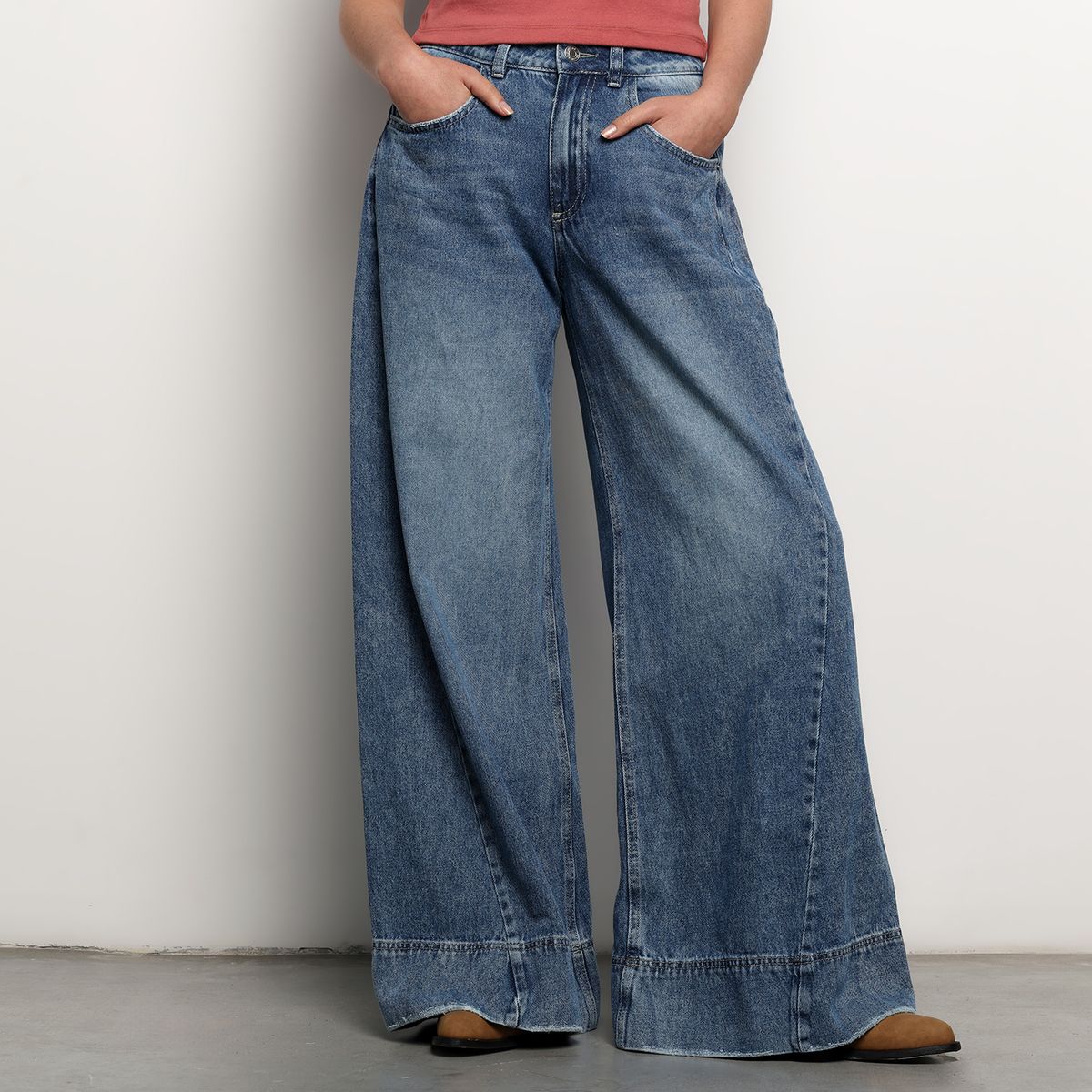 DENIMLAB - Jean Wide leg Mujer Tiro bajo Denim de Algodón Denimlab