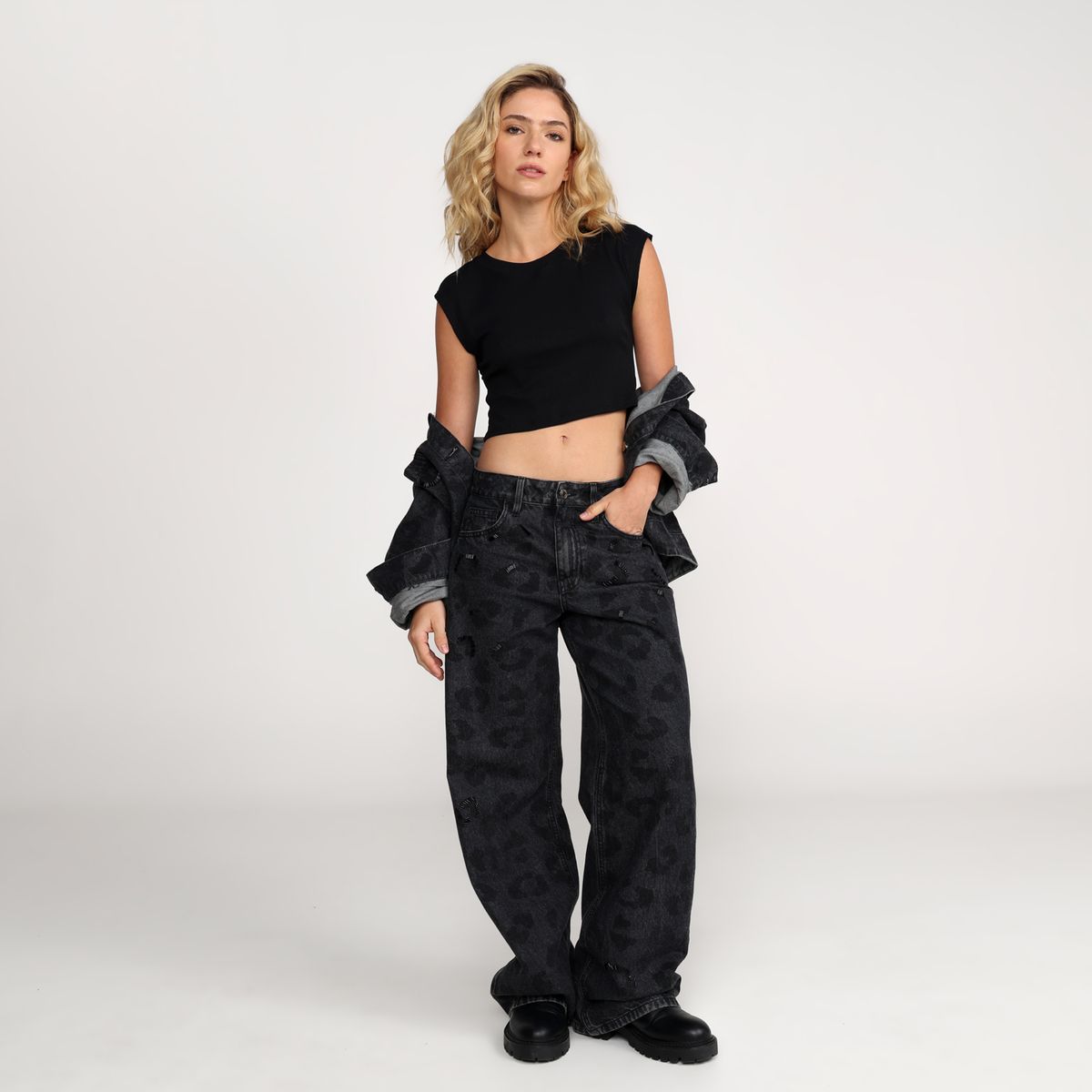 DENIMLAB - Jean Recto Mujer Tiro alto Animal print de Algodón Denimlab