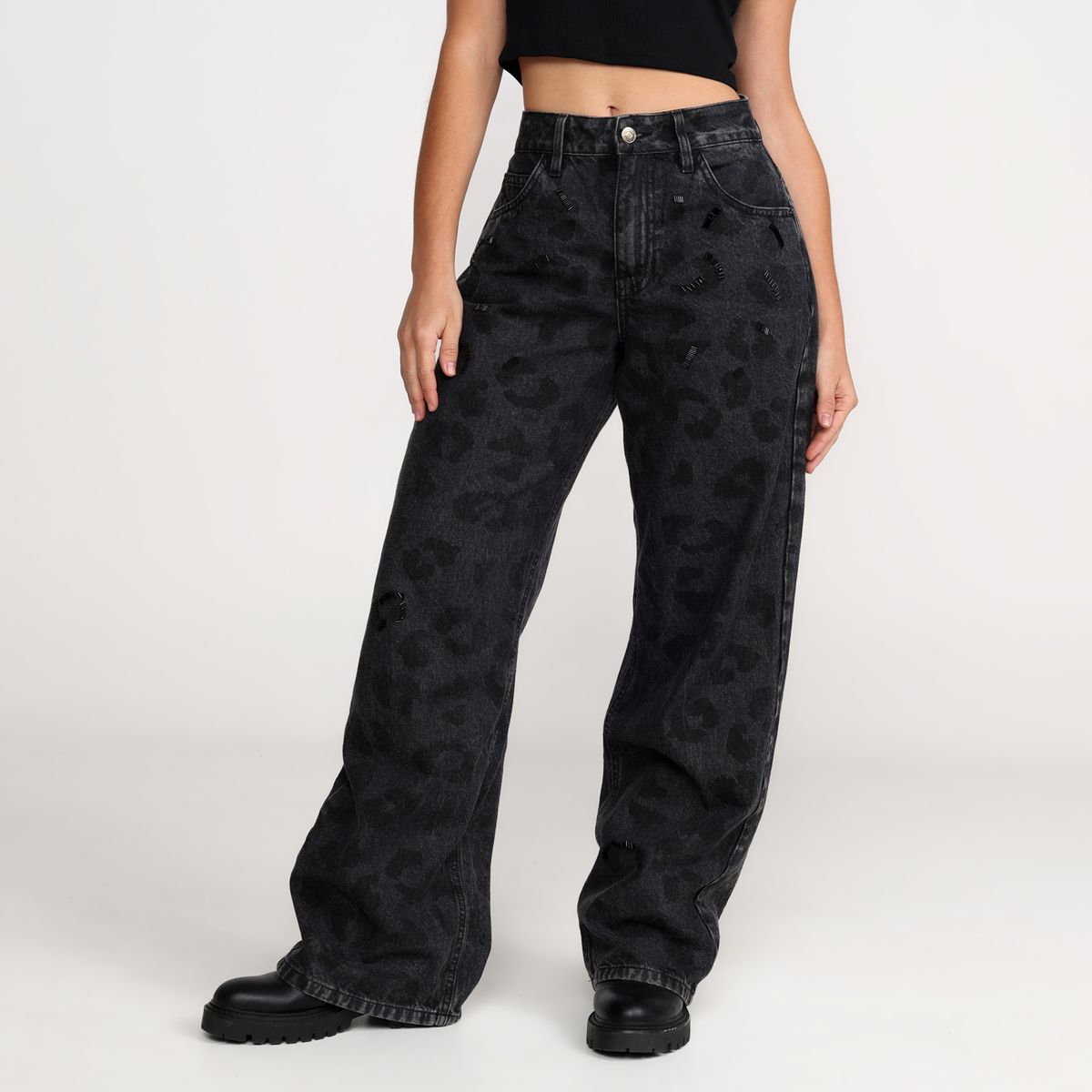 DENIMLAB - Jean Recto Mujer Tiro alto Animal print de Algodón Denimlab