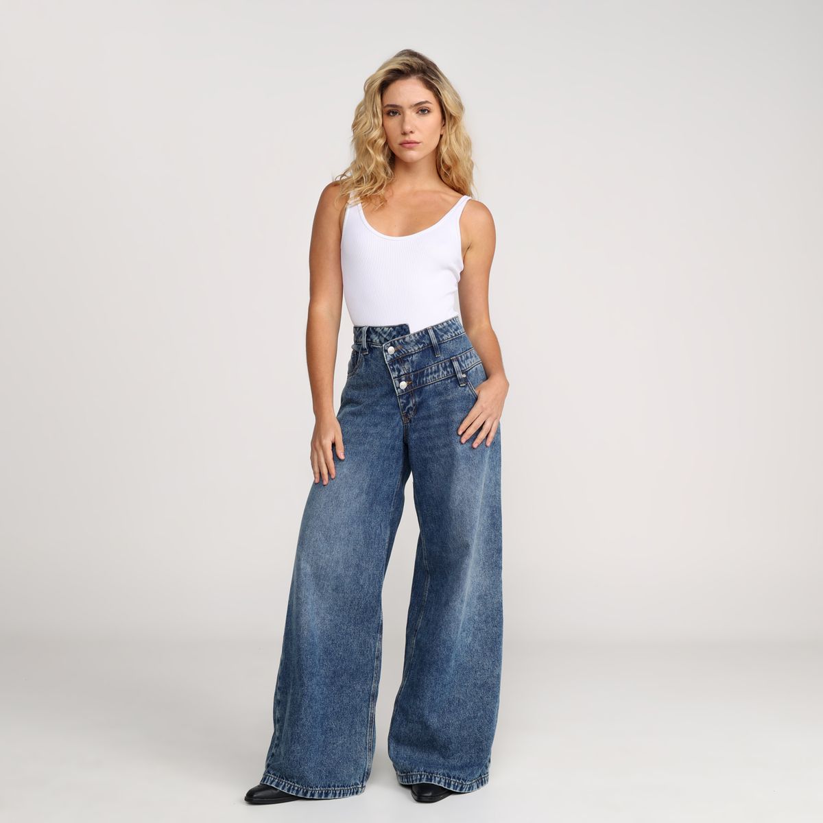 DENIMLAB - Jean Baggy Mujer Tiro bajo Denim de Algodón Denimlab