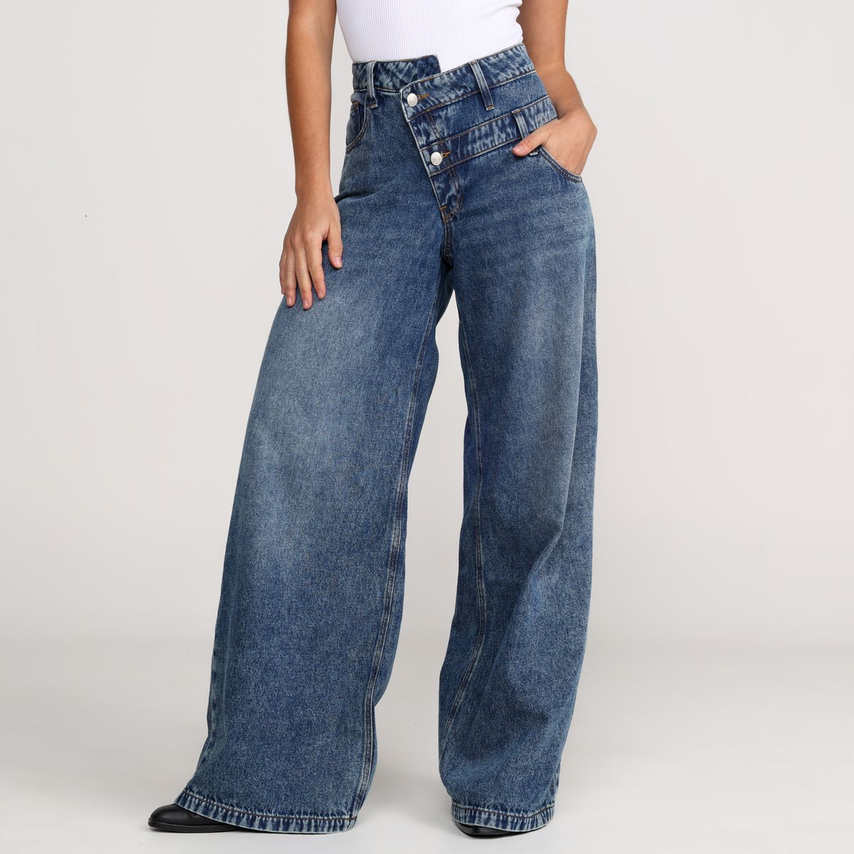 DENIMLAB - Jean Baggy Mujer Tiro bajo Denim de Algodón Denimlab