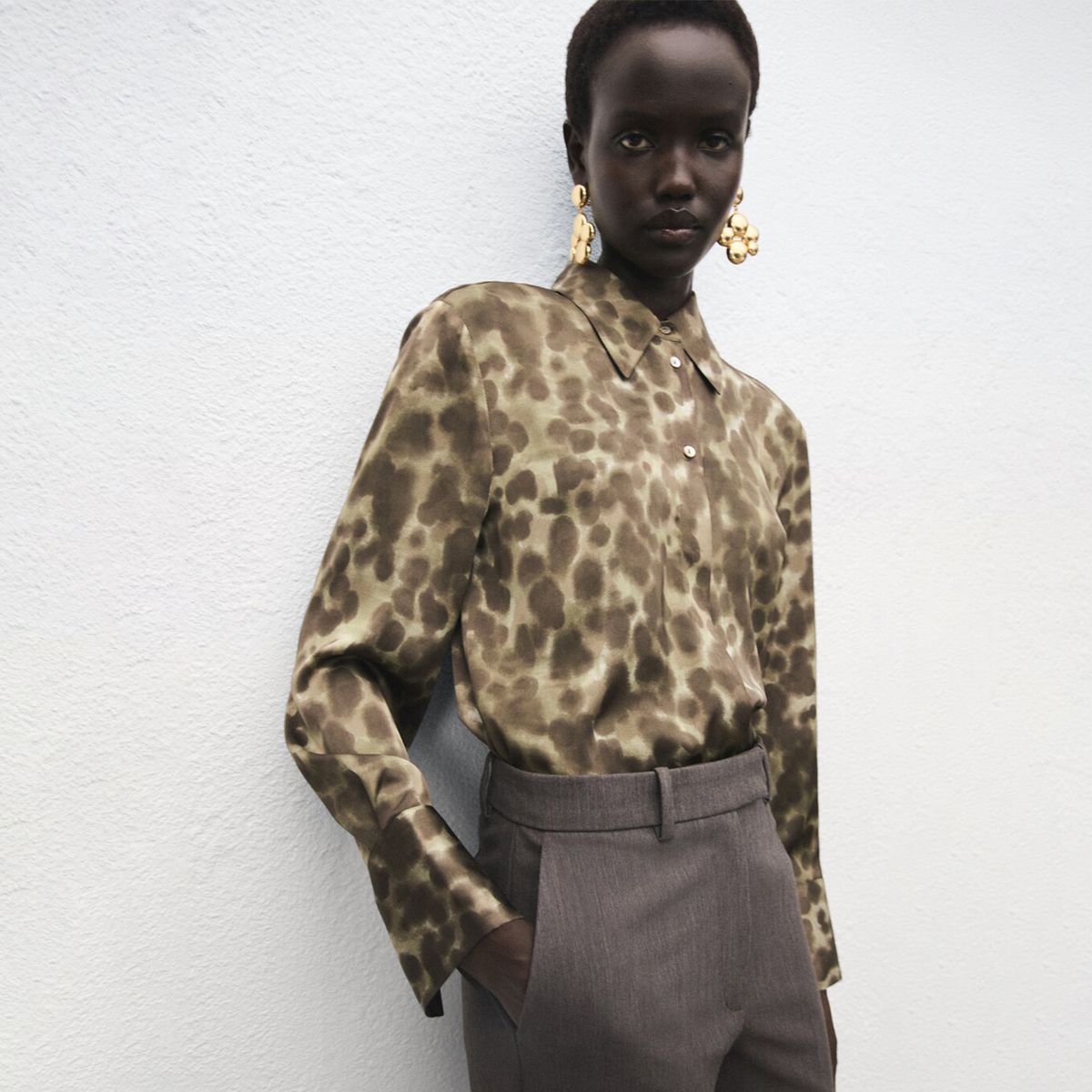 MANGO - Camisa Mujer con Estampado Manga larga Mango