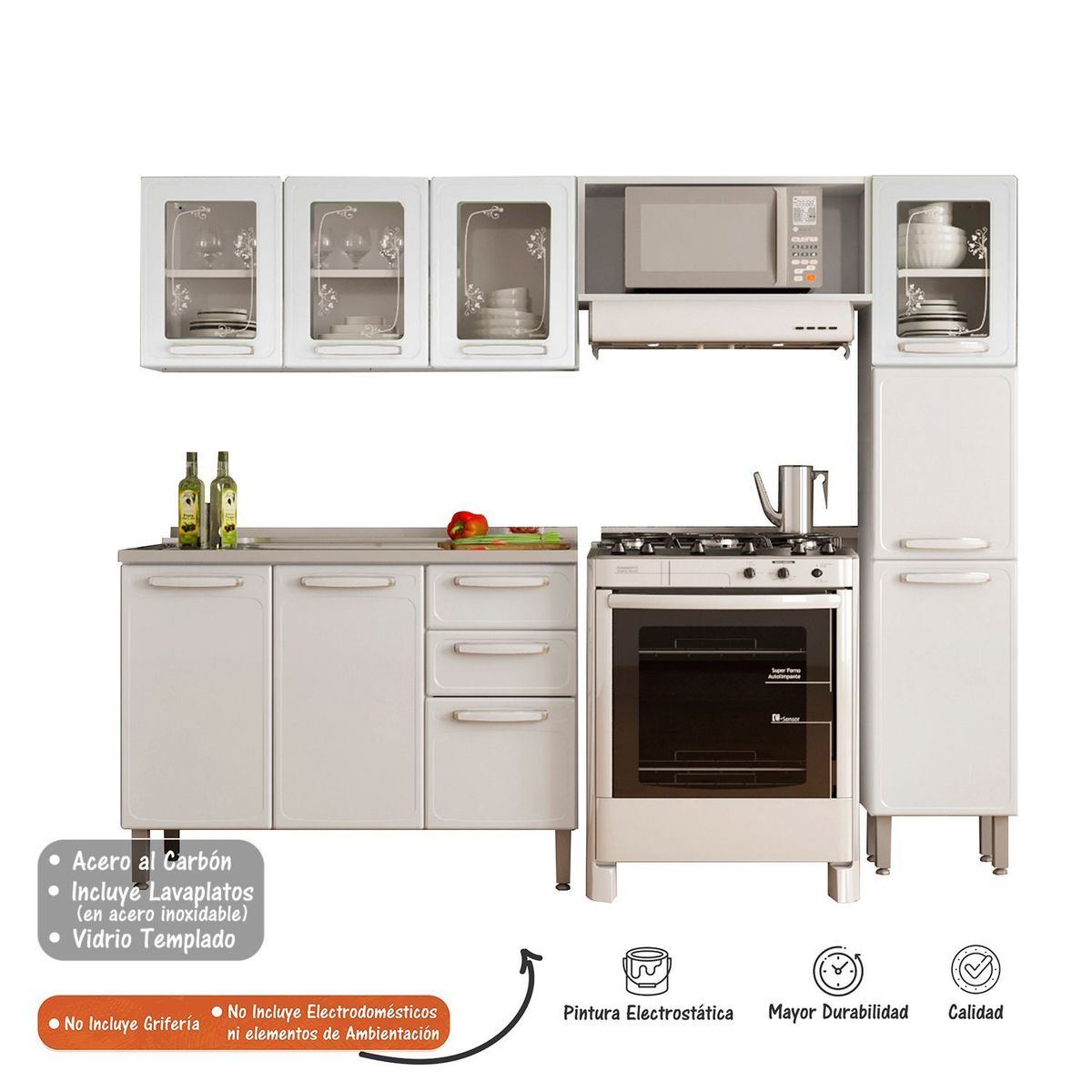 BERTOLINI - Cocina Integral En Acero Al Carbon 2.20m Con Lavaplatos Bertolini - Mueble