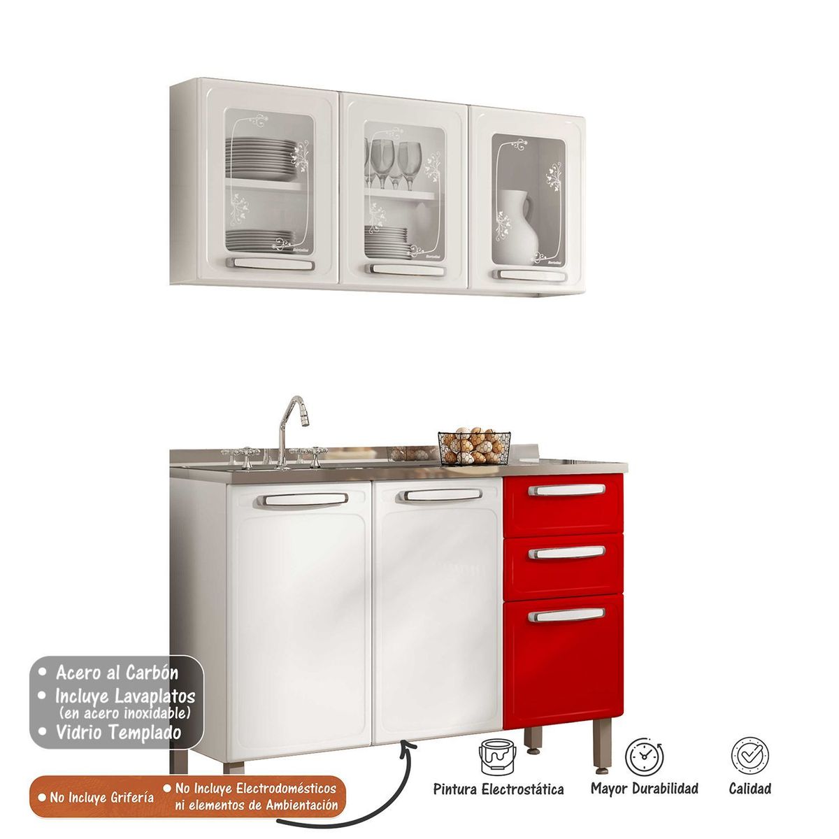 BERTOLINI - Cocina Integral En Acero Al Carbon 1.20m Con Lavaplatos Bertolini - Mueble