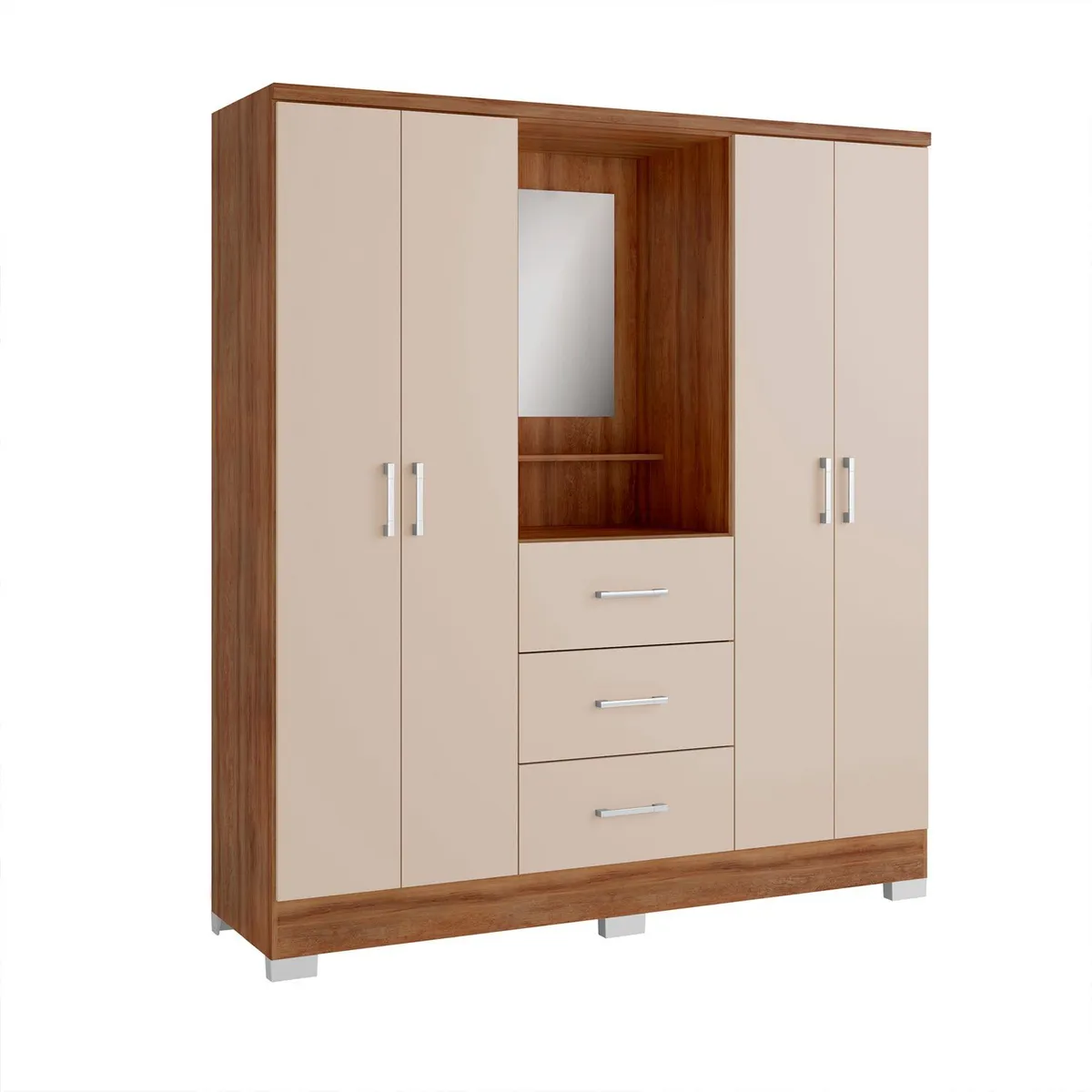 BERTOLINI - Clóset Moderno en Madera MDP 4 Puertas 3 Cajones con Espejo 160 x 198 x 46.5 cm Bertolini 