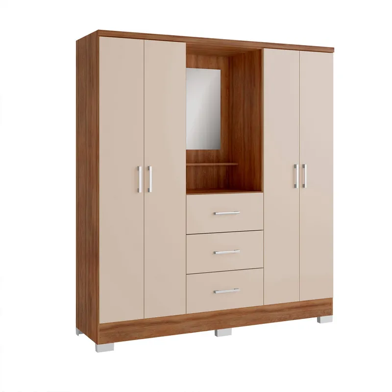 BERTOLINI - Clóset Moderno en Madera MDP 4 Puertas 3 Cajones con Espejo 160 x 198 x 46.5 cm Bertolini 