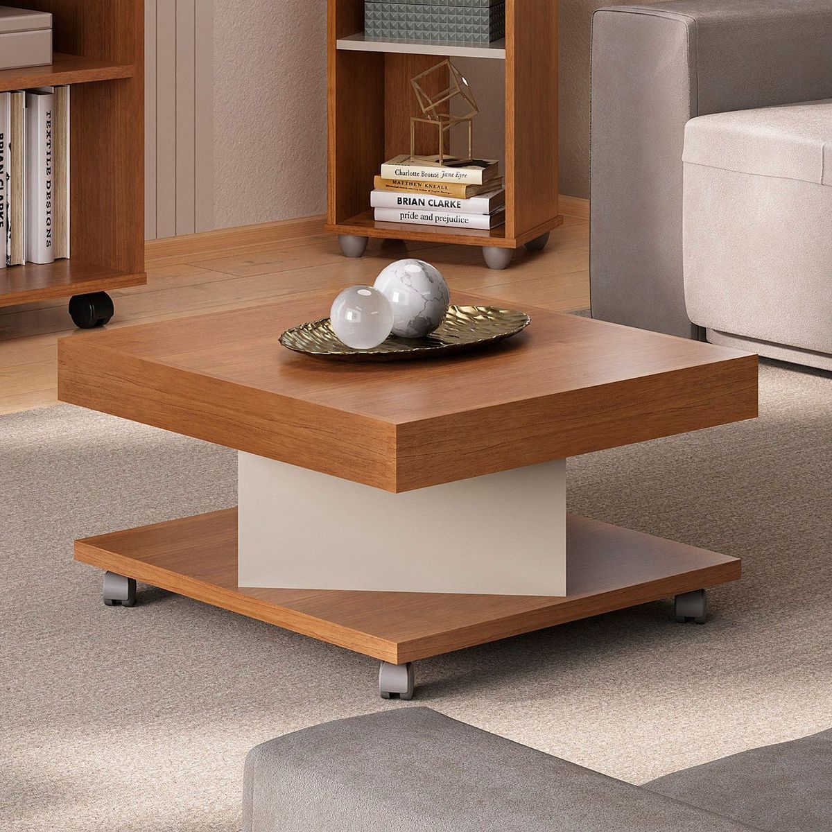 BERTOLINI - Mesa de centro decorativa en MDP Con Ruedas 