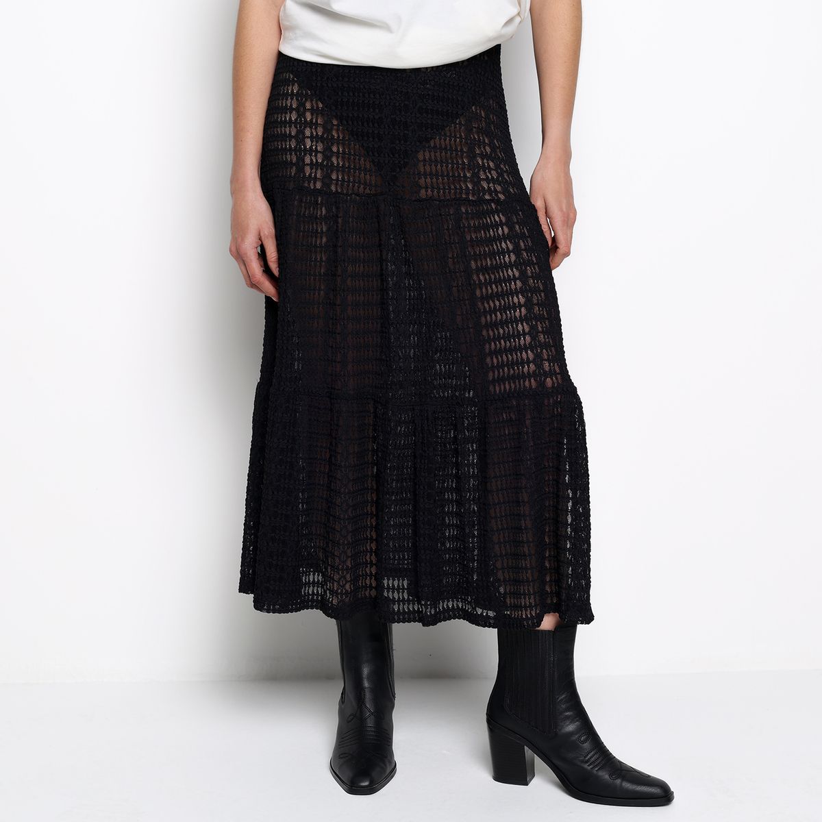 DENIMLAB - Falda Midi Mujer Encaje de Nailon Denimlab 