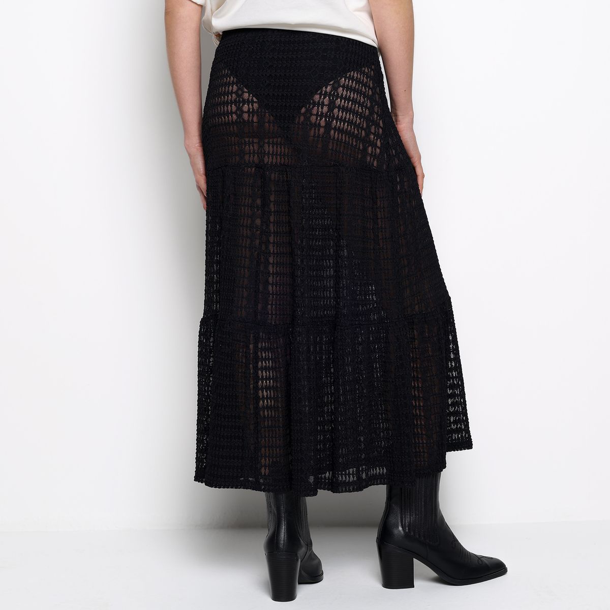 DENIMLAB - Falda Midi Mujer Encaje de Nailon Denimlab 