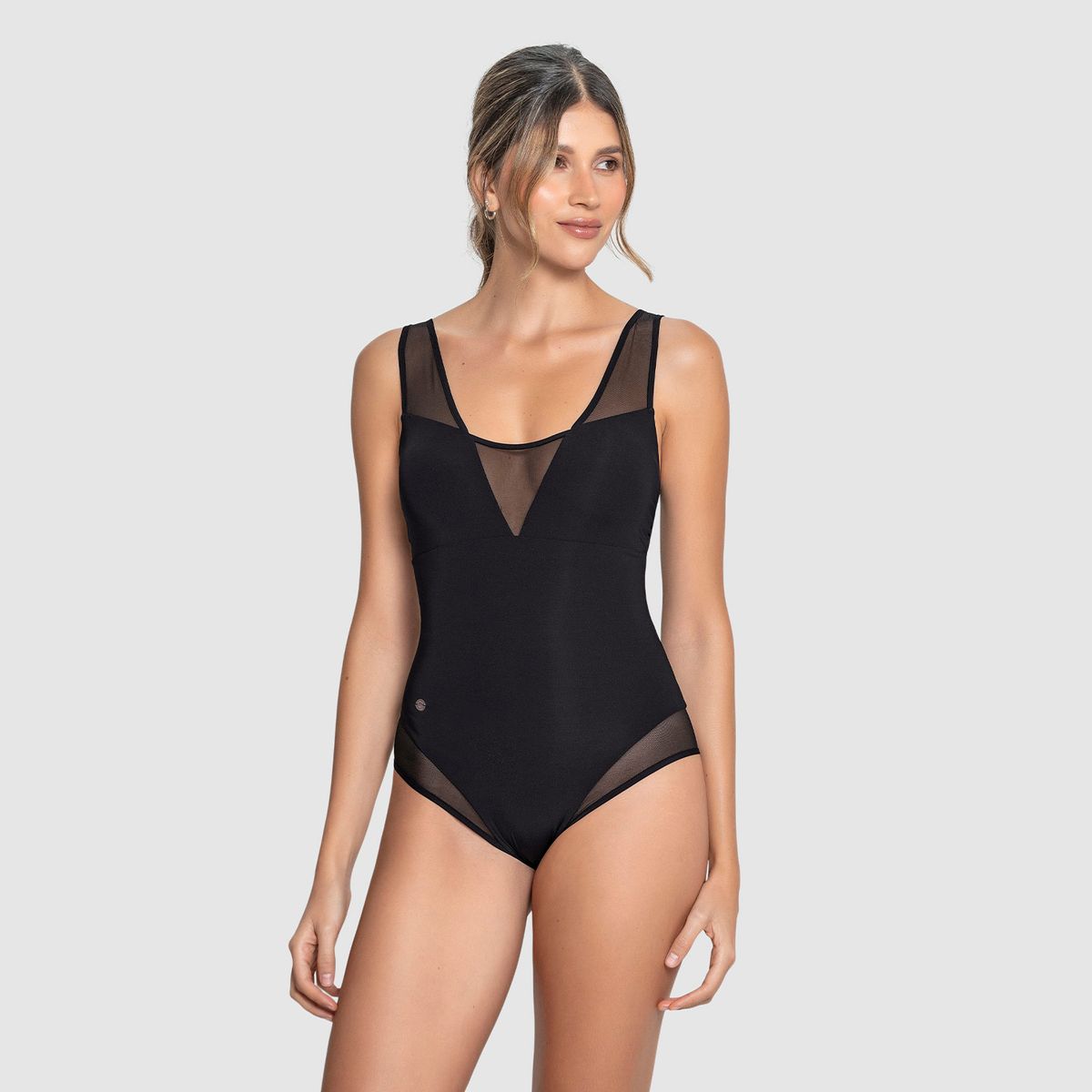 LEONISA - Vestido de baño entero de control fuerte con detalles en tul 