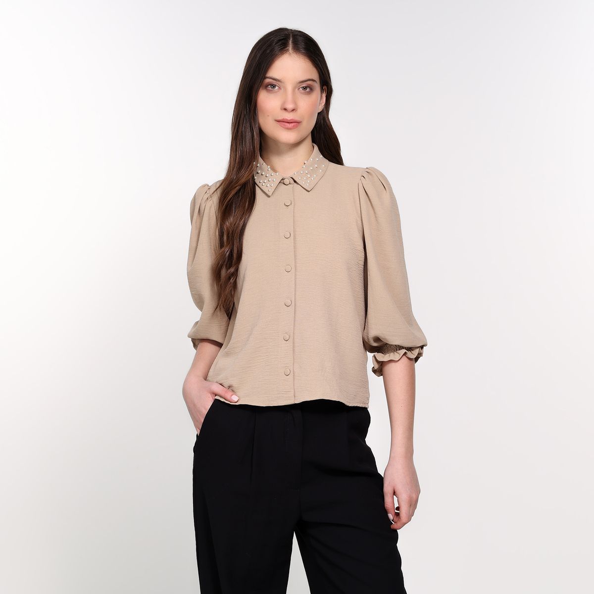 BASEMENT - Blusa Mujer Con aplique Manga 3/4 Basement 