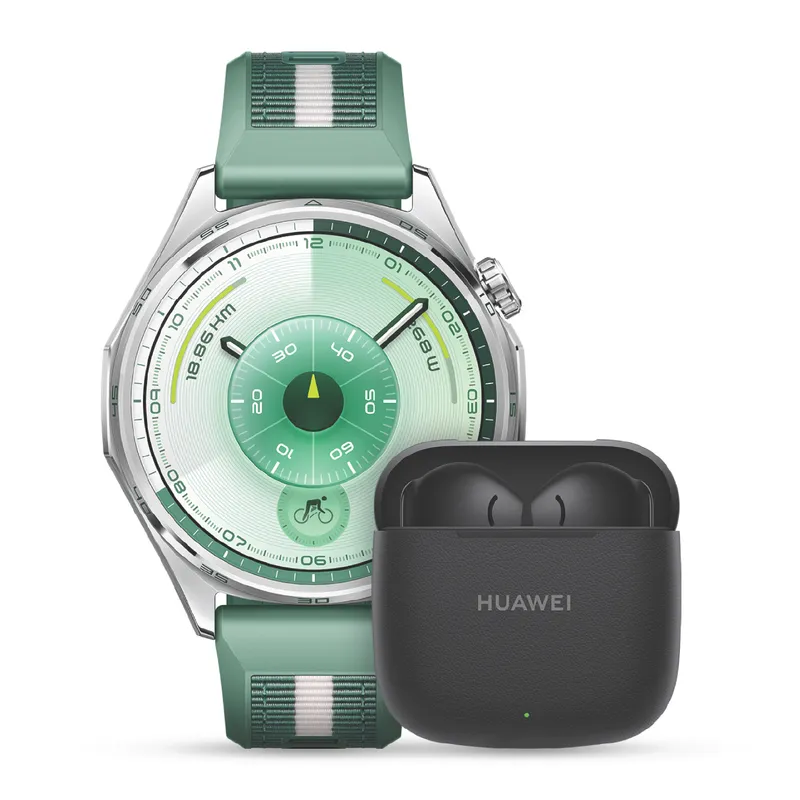 HUAWEI - Smartwatch HUAWEI  GT 6 46MM Verde | 5 ATM, IP68, IP69 resistencia al agua | pantalla AMOLED táctil a color | Correa de Compuesto Sintético + Audifonos Freebuds SE3 1,47 mm