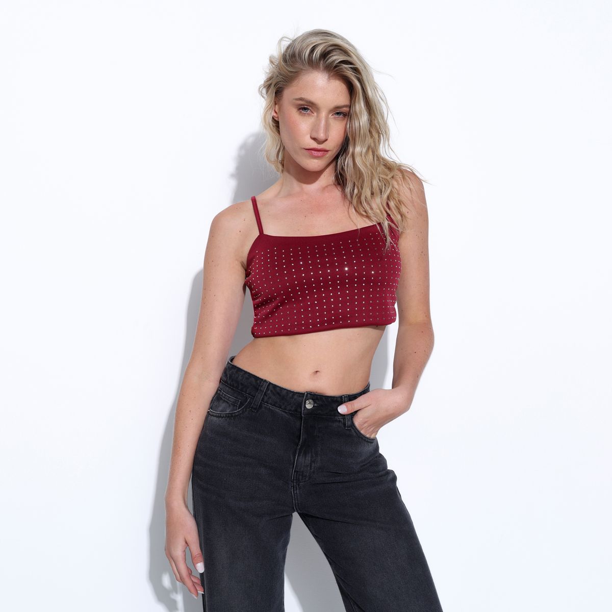 MOSSIMO - Crop Top Mujer Con aplique Sin mangas de Algodón Mossimo