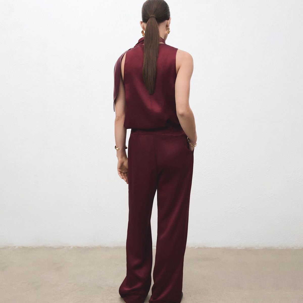 MANGO - Pantalón Wide leg Mujer Tiro medio Mango