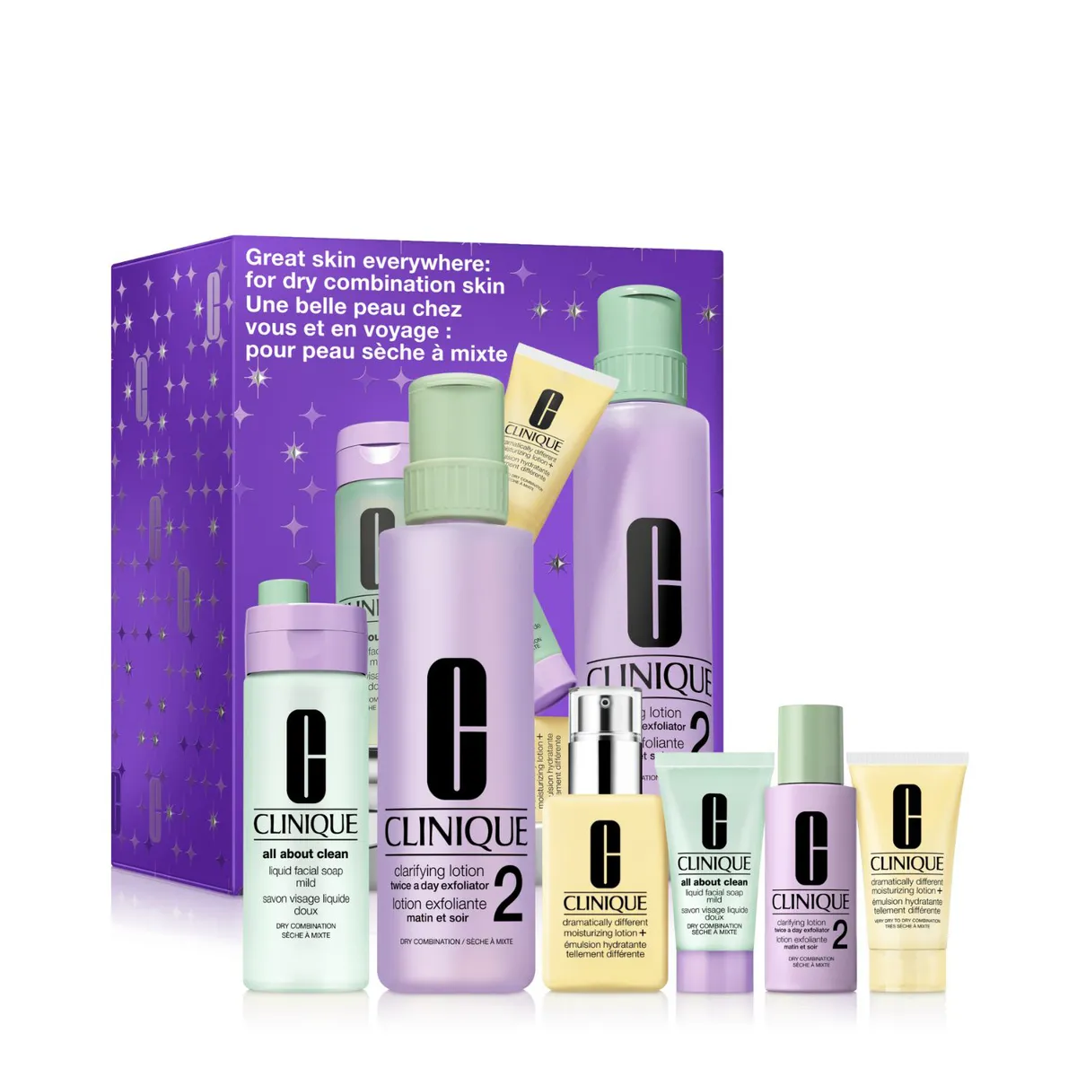 CLINIQUE - Set Hidratante facial Tratamiento Rutina 3 pasos Rostro Great Skin Everywhere: Piel mixta-seca Holiday Clinique Incluye 6 productos