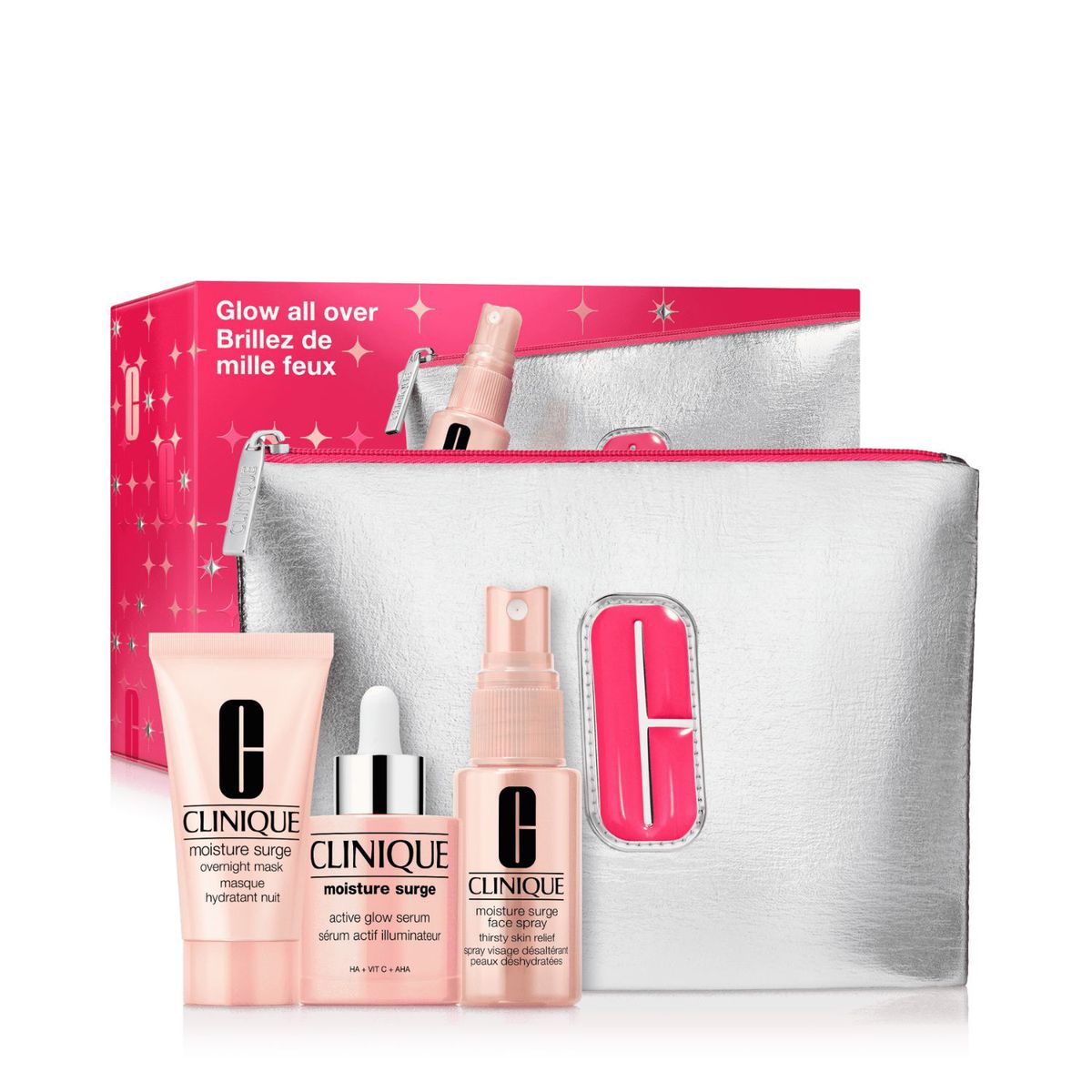 CLINIQUE - Set Hidratante facial Humectante Rostro Glow All Over: Moisture Surge¿ Holiday Clinique Incluye 3 productos