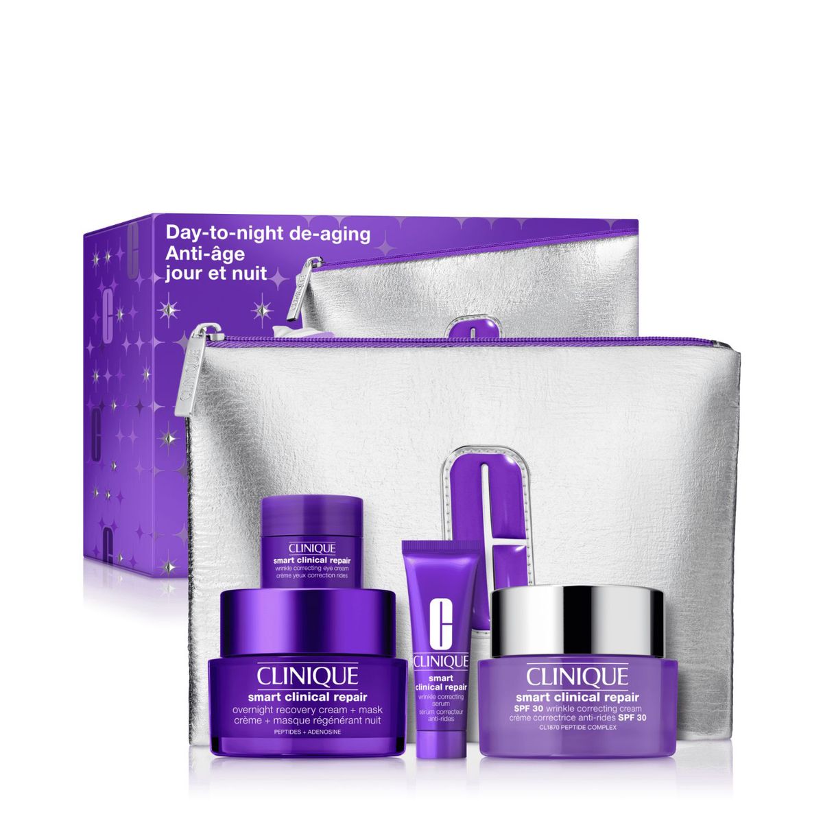 CLINIQUE - Set Tratamiento antiedad Rostro Day-to-Night De-Aging: Smart Clinical Repair Holiday Clinique Incluye 4 productos
