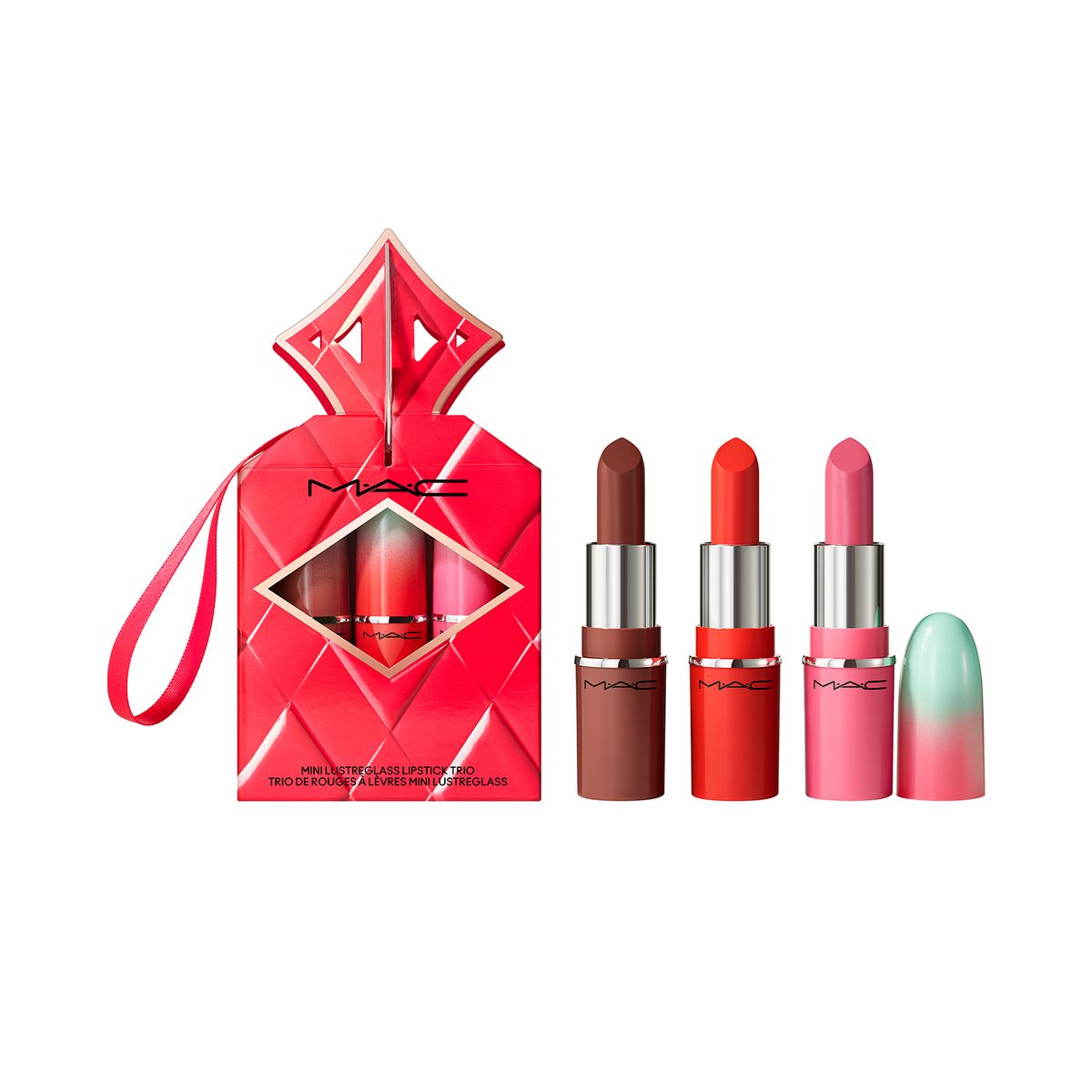 MAC COSMETICS - Set Labiales larga duración Wildest Gleams MiniLustreglass lip3 Mac Cosmetics incluye 3 productos