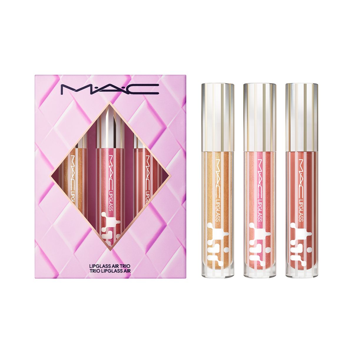 MAC COSMETICS - Set Brillo labial Gloss Enthusiast Lipglass Air trio Mac Cosmetics incluye 3 productos