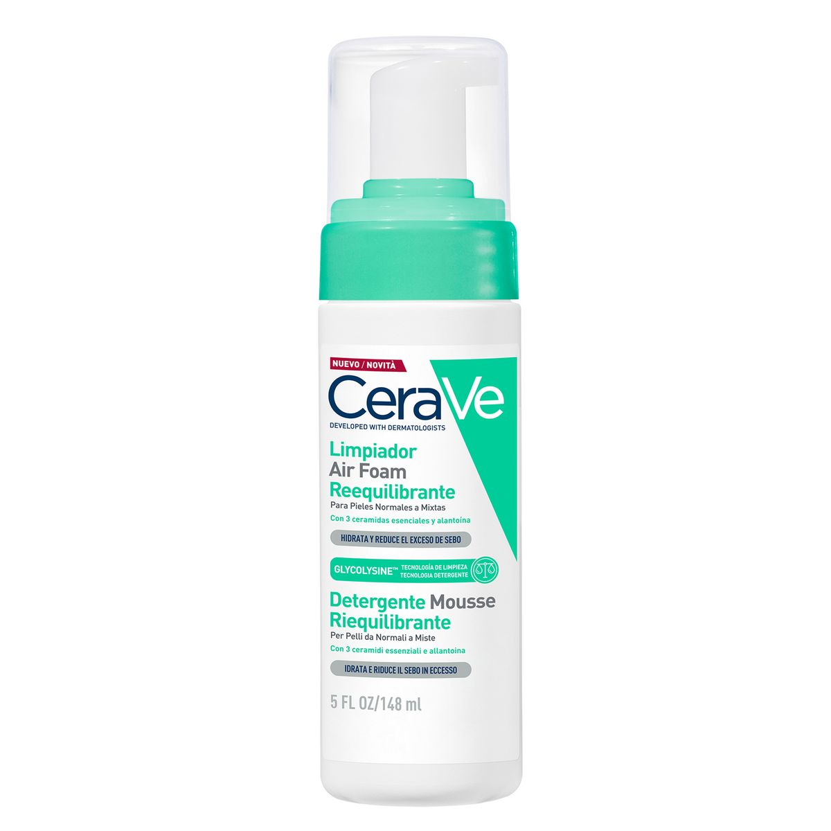 CERAVE - Jabón facial Limpiador Air Foam Reequilibrante CeraVe para Piel Mixta 148 ml