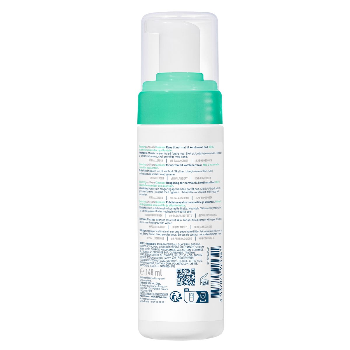 CERAVE - Jabón facial Limpiador Air Foam Reequilibrante CeraVe para Piel Mixta 148 ml