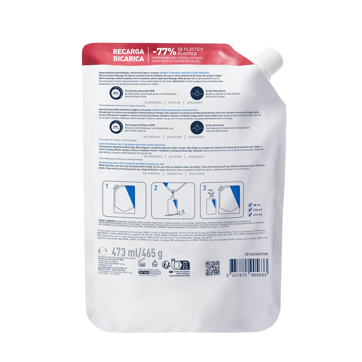 CERAVE - Hidratante facial Refill Loción CeraVe para Piel Seca 374 ml