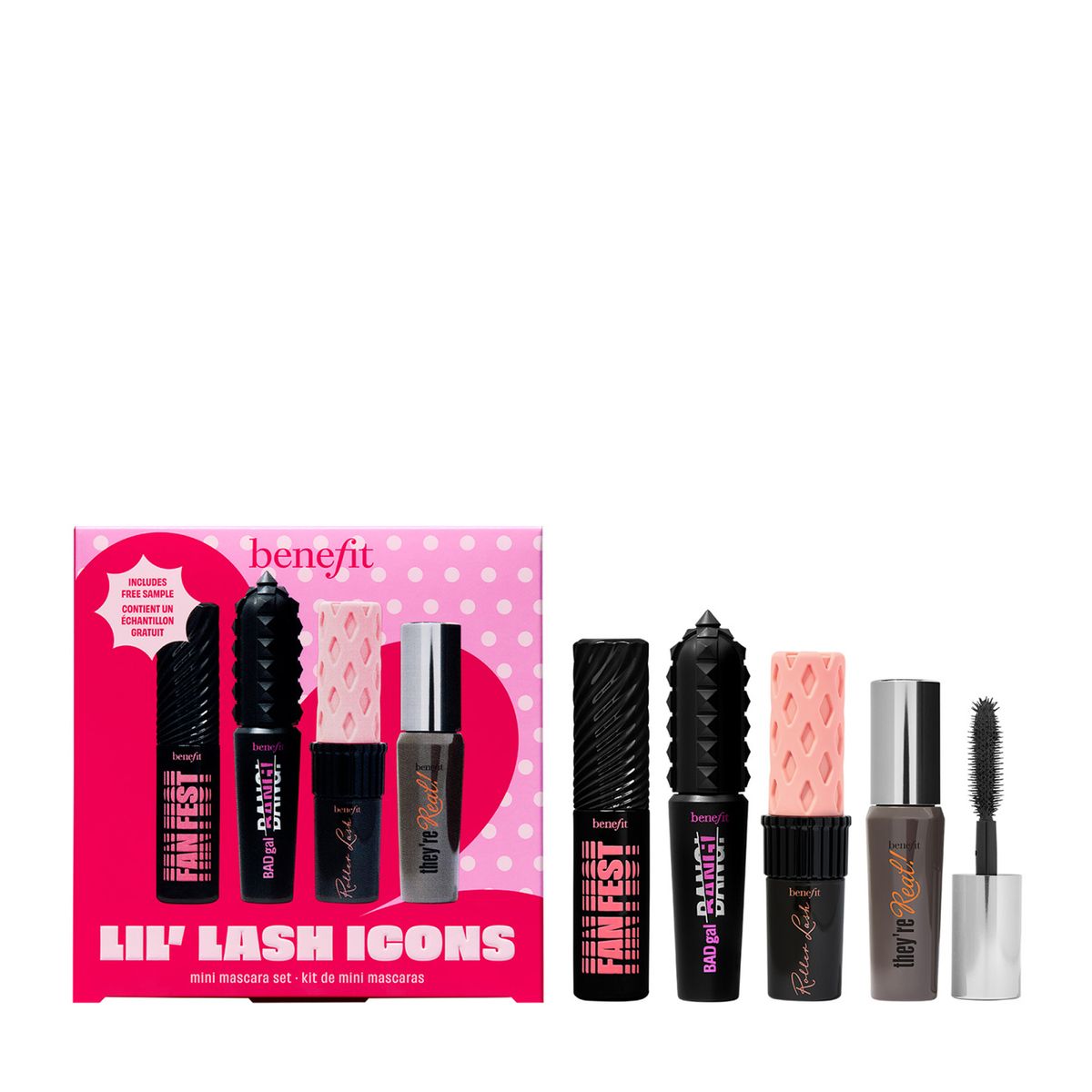 BENEFIT - Set de maquillaje rostro 4 pestañinas minis Lil lash icons Benefit Incluye 5 productos
