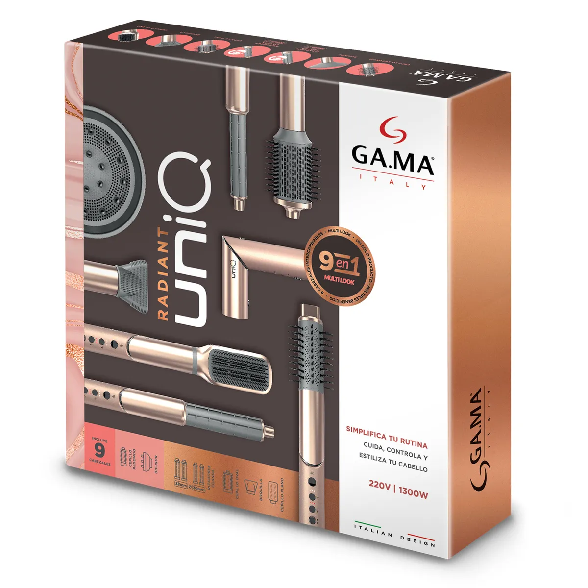 GAMA - Multiestilizador GAMA Uniq | 9 Accesorios | Alisa, Seca y ondula