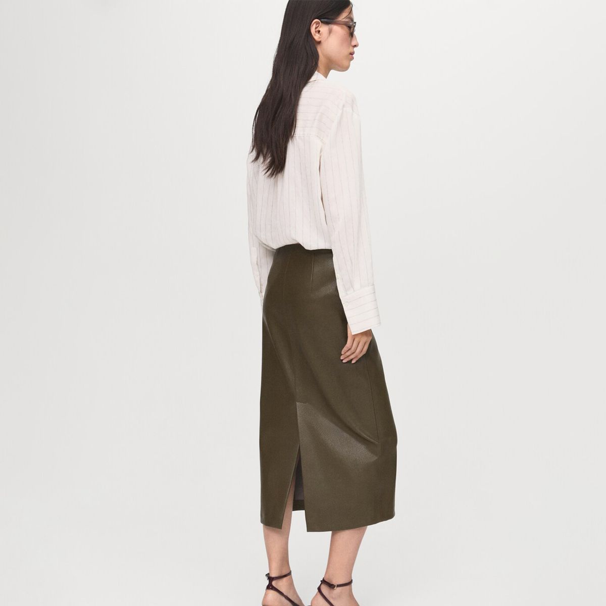 MANGO - Falda Midi Mujer Efecto cuero Mango 