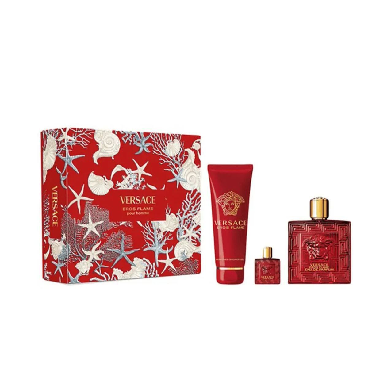 VERSACE - Set de Perfume Hombre incluye Versace Eros Flame Eau de parfum 100 ml , Eau de parfum 5 ml , Body Shower Gel 150 ml 