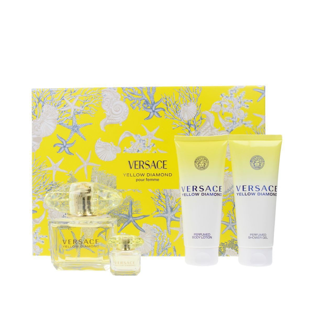 VERSACE - Set de Perfume Mujer incluye Versace Yellow Diamond Eau de toilette 90 ml , 5 ml , Body Lotion 100 ml , Body Shower Gel 100 ml 