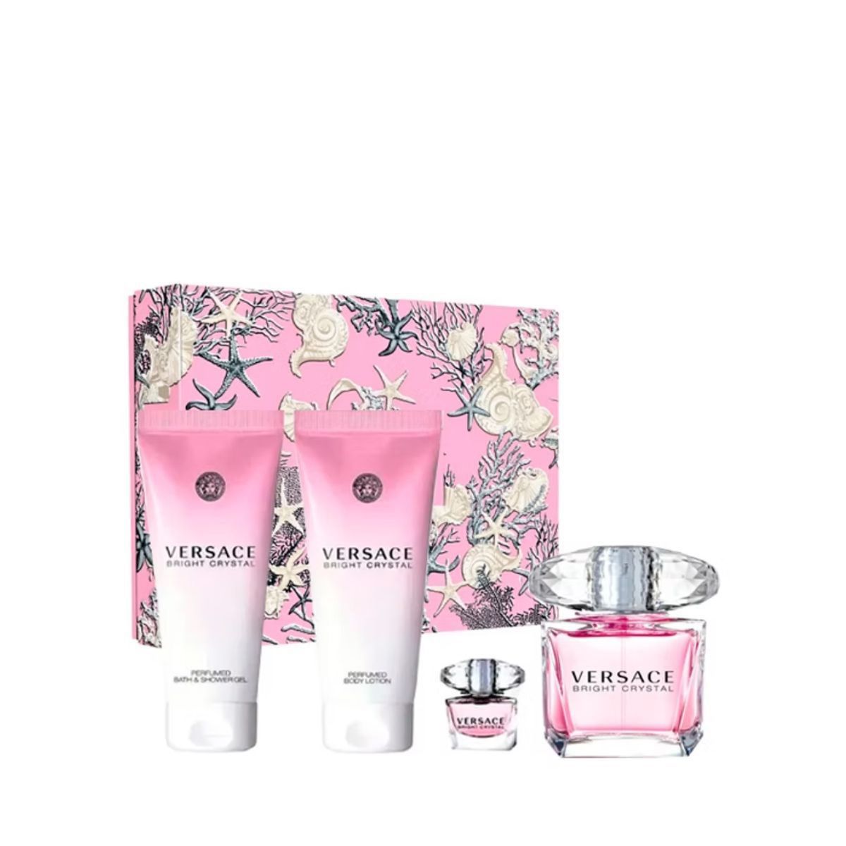 VERSACE - Set de Perfume Mujer incluye Versace Bright Crystal Eau de toilette 90 ml , Eau de toilette 5 ml , Body Lotion 100 ml , Body Shower Gel 100 ml 
