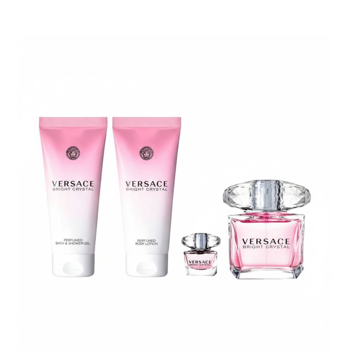 VERSACE - Set de Perfume Mujer incluye Versace Bright Crystal Eau de toilette 90 ml , Eau de toilette 5 ml , Body Lotion 100 ml , Body Shower Gel 100 ml 