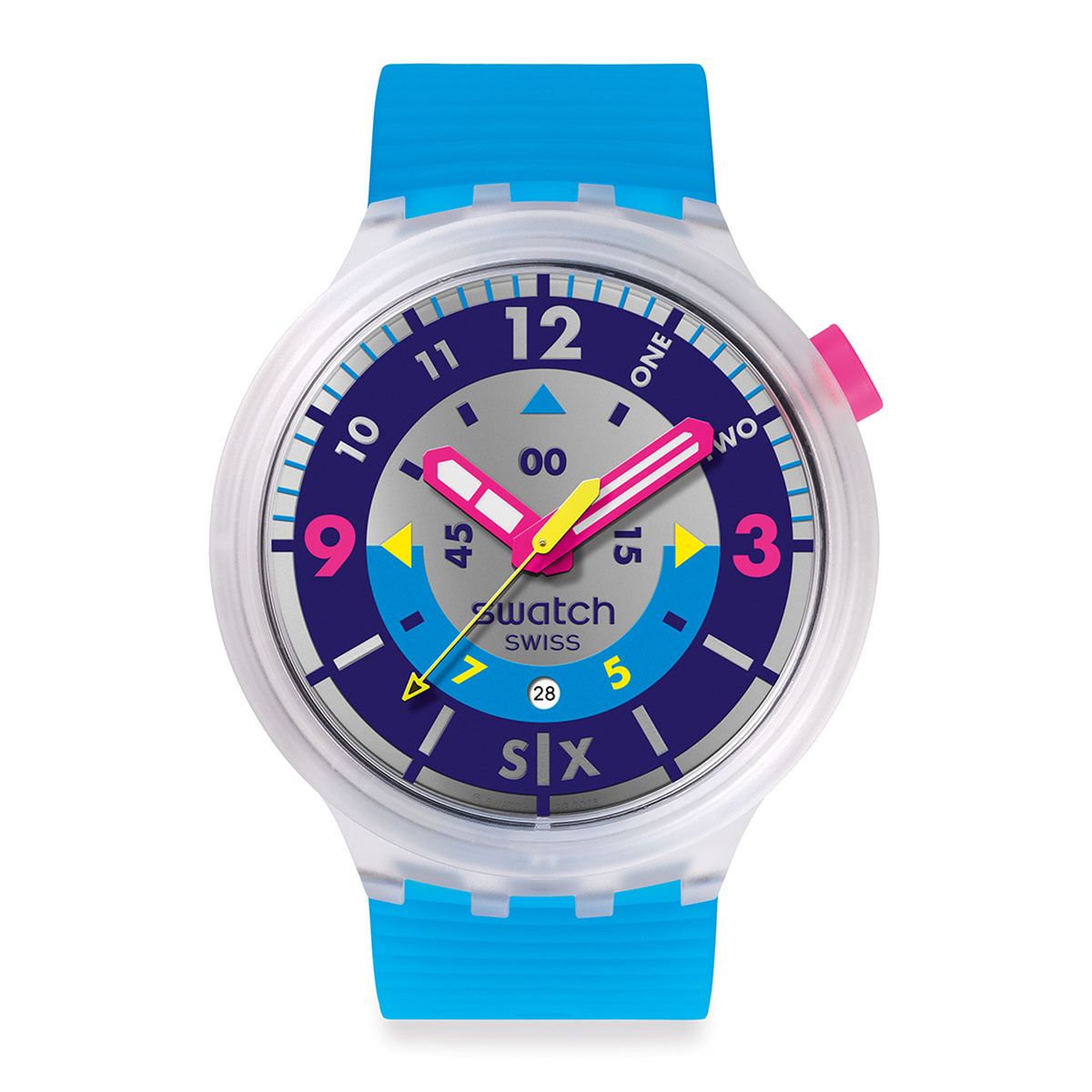 SWATCH - Reloj Swatch Unisex Neon Hielo. Reloj Silicona Azul SB01K400