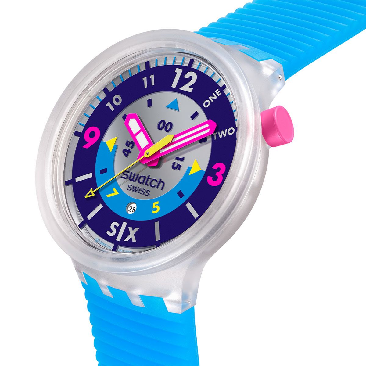 SWATCH - Reloj Swatch Unisex Neon Hielo. Reloj Silicona Azul SB01K400
