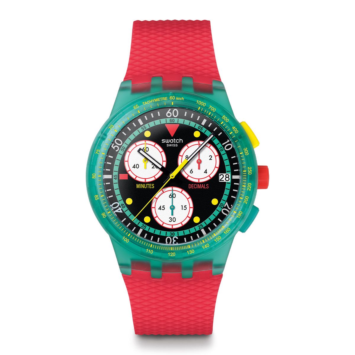 SWATCH - Reloj Swatch Unisex Neon Emerald Chrono. Reloj Silicona Rojo SUSG409