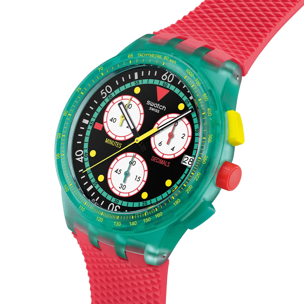 SWATCH - Reloj Swatch Unisex Neon Emerald Chrono. Reloj Silicona Rojo SUSG409