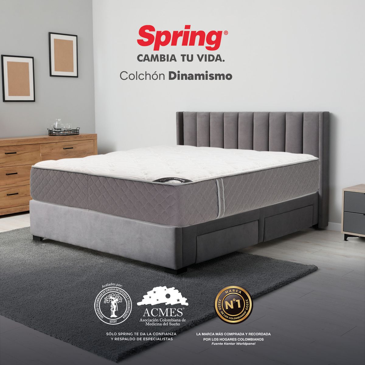 COLCHONES SPRING - Colchón Spring Semidoble Firmeza Media Ortopédico Resortado Dinamismo 120 x 190 cm